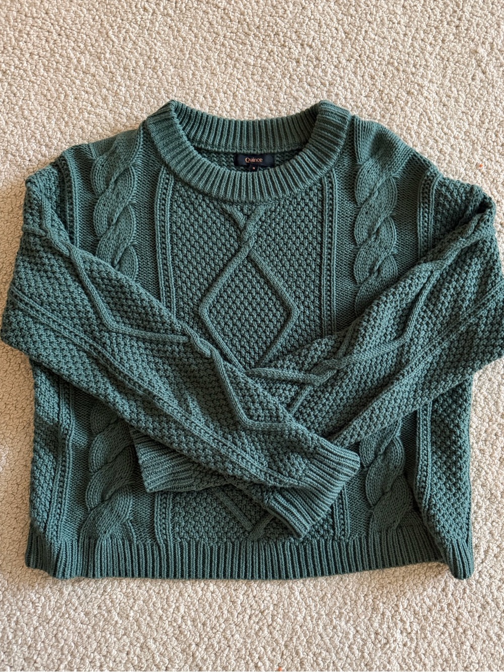 Quince Teal Cable-Knit Crewneck Sweater size small